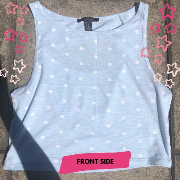 FOREVER 21 BABY BLUE CROPPED TANK W POLKA DOTS - Picture 1 of 5